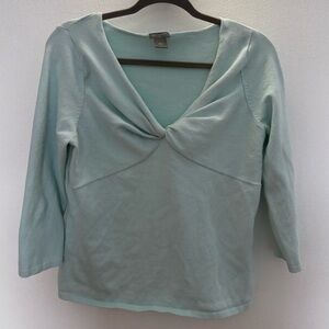 Ann Taylor Baby Blue Wrap Neckline V-Neck Sweater L